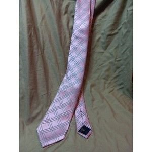 Michael Kors Men's Pink Patterned Silk Tie  Pinstripe Checker Crosshatch Pastel